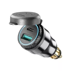 Dual USB Type A and Type C aluminum DIN adapter for motorcycles